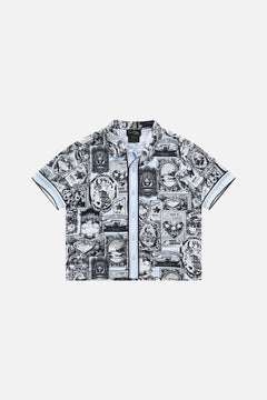 The CAMILLA Boys Short Sleeve Cabana Shirt 4-10 in our Flower Showers print.