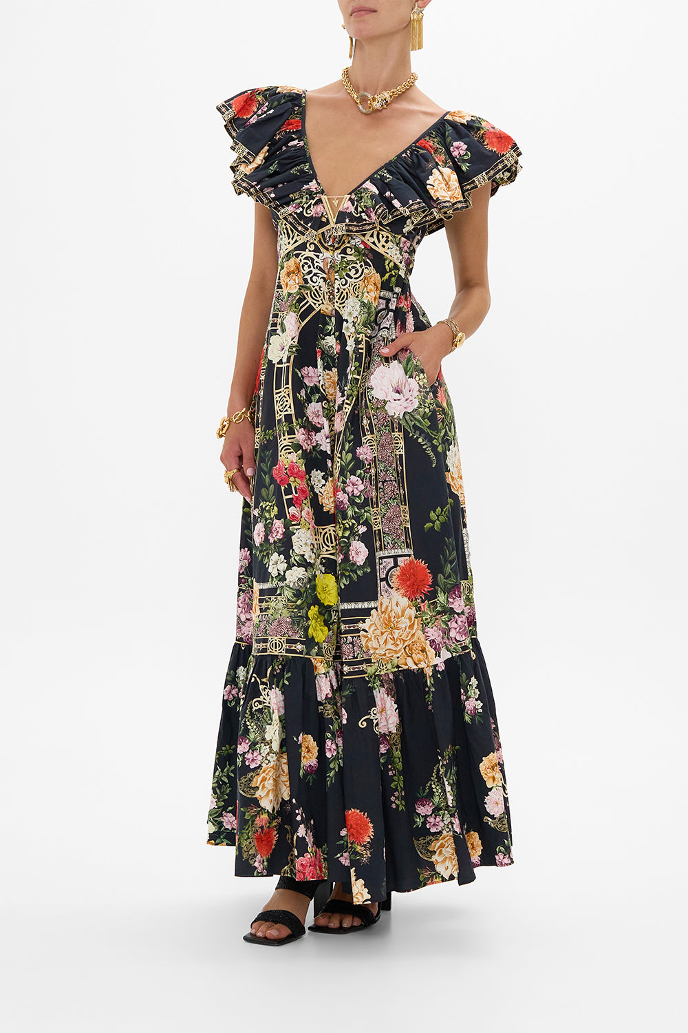 The Adorned In Alexandria Frill Neck Dress With Hardware | CAMILLA