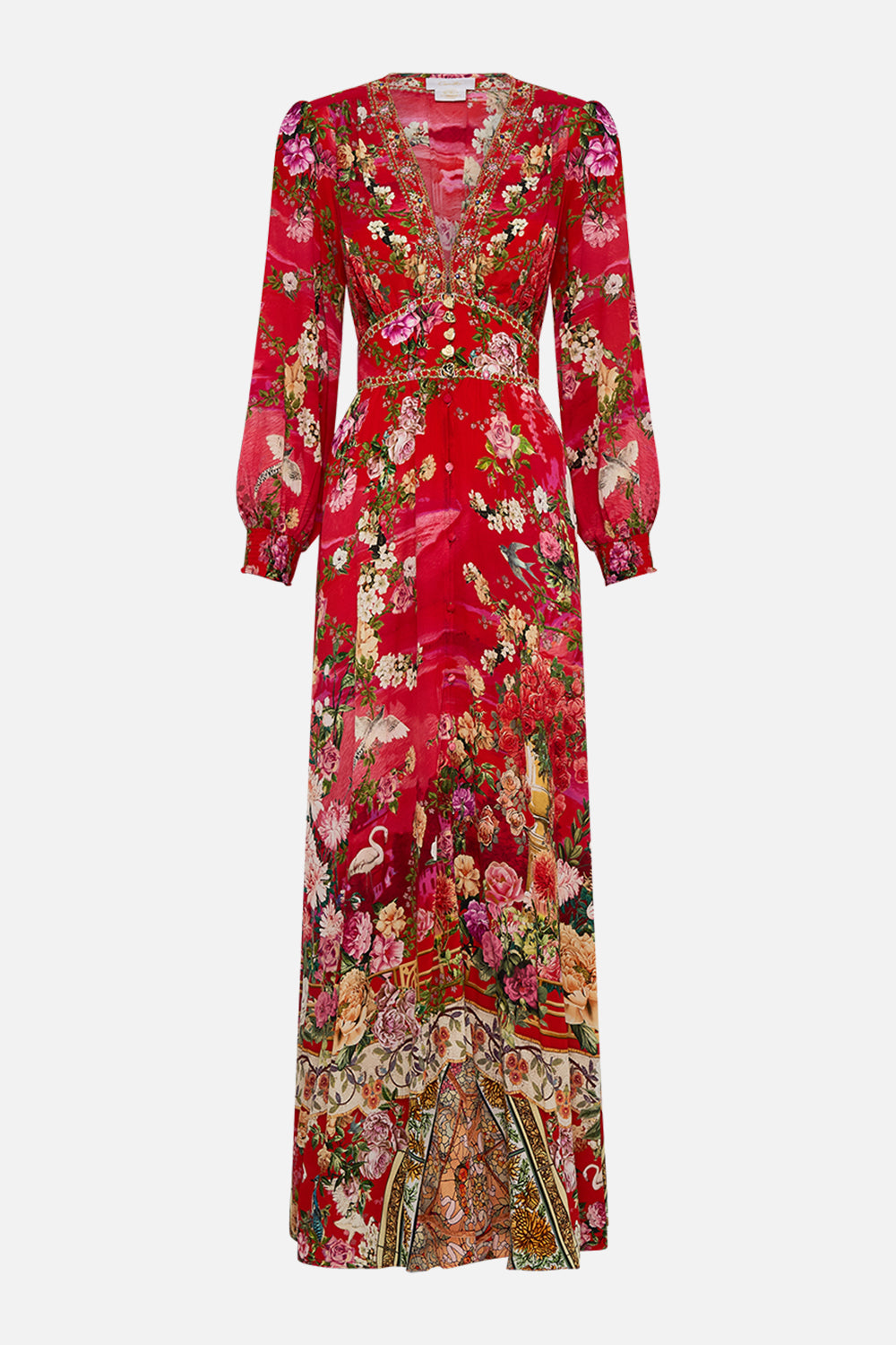 CAMILLA Button dress with shaped waistband in Sweet home Alexandria print.