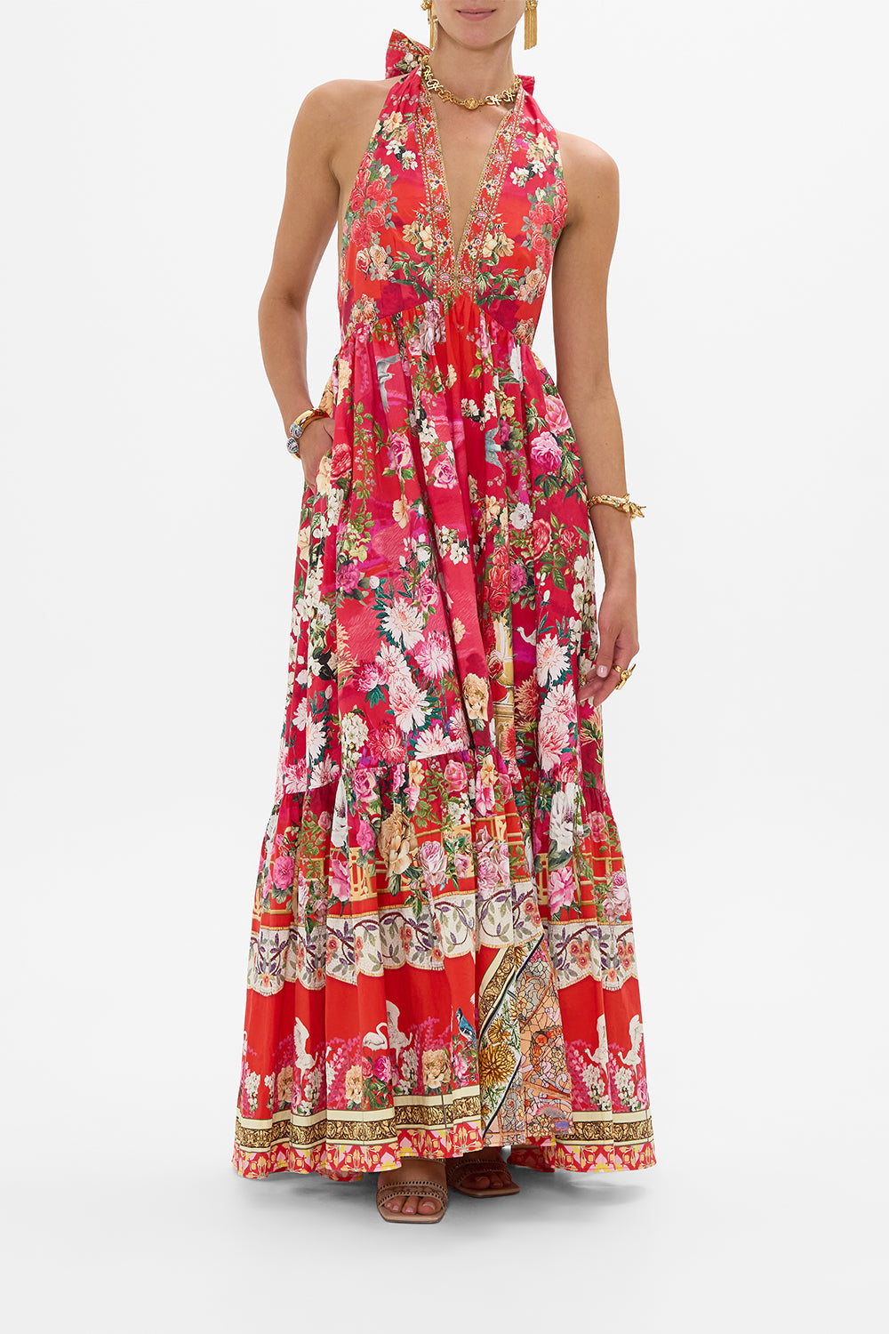 ベルテッド ギンガム リネン ドレス　160 The Sweet Home Alexandria Ruffle Hem Halter Dress | CAMILLA US