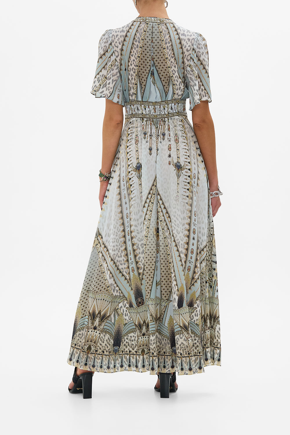 SHAPED WAISTBAND DRESS WITH FLUTTER SLEEVES SAHARA STARLET