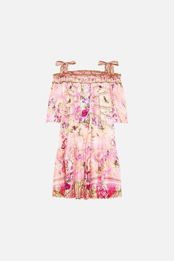 OFF SHOULDER FRILL DRESS WITH STRAPS ILLUSTRATION NATION