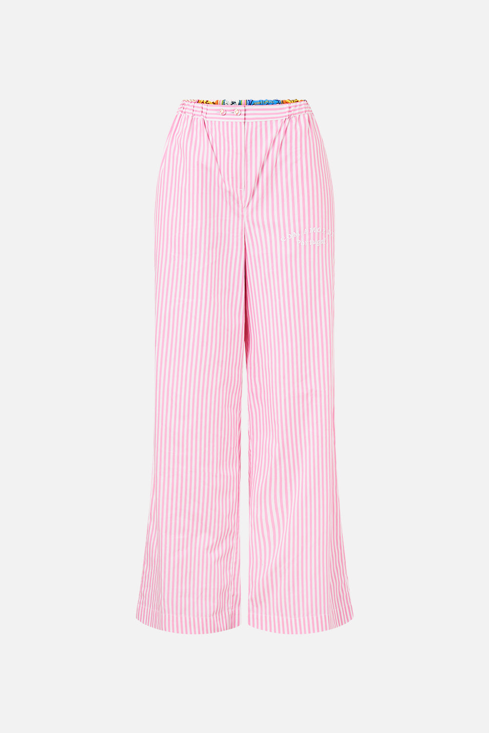 The CAMILLA BUTTON FRONT LOUNGE PANT SALTY SPLENDOUR in our  print.