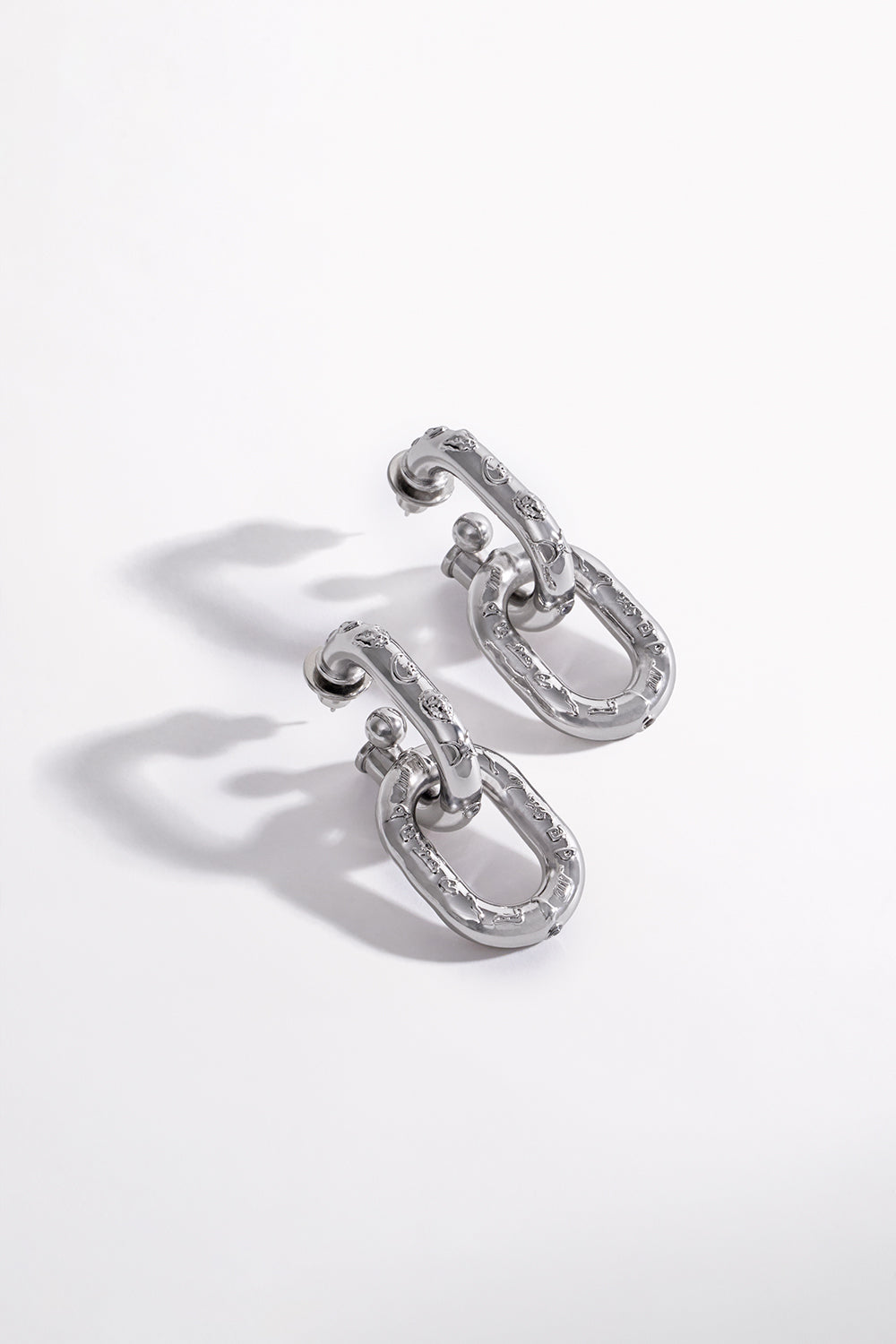 CAMILLA Silver Earrings in Cosmic Cartouche print. 
