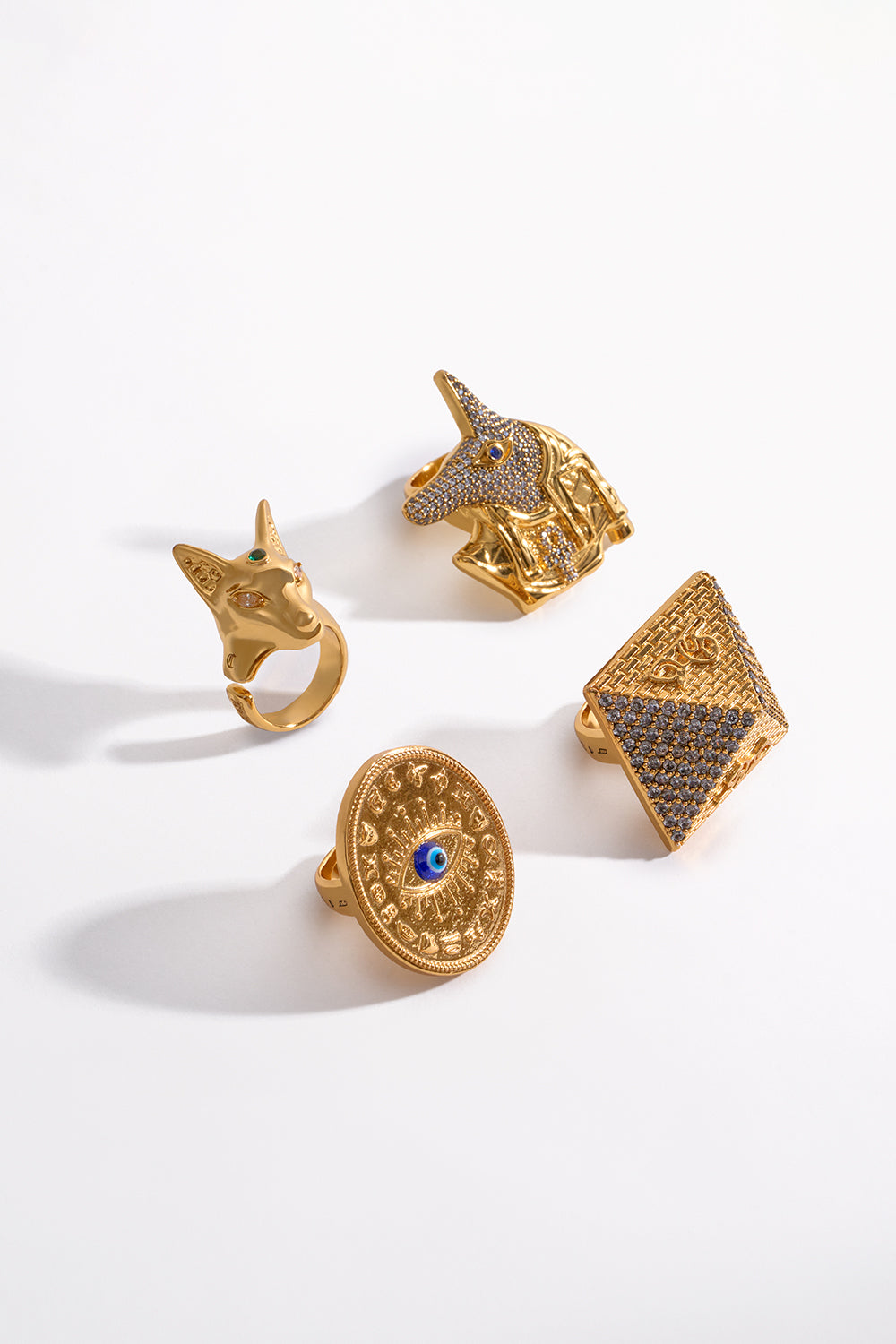 CAMILLA Gold Bastet Ring in Global Nomad print. 