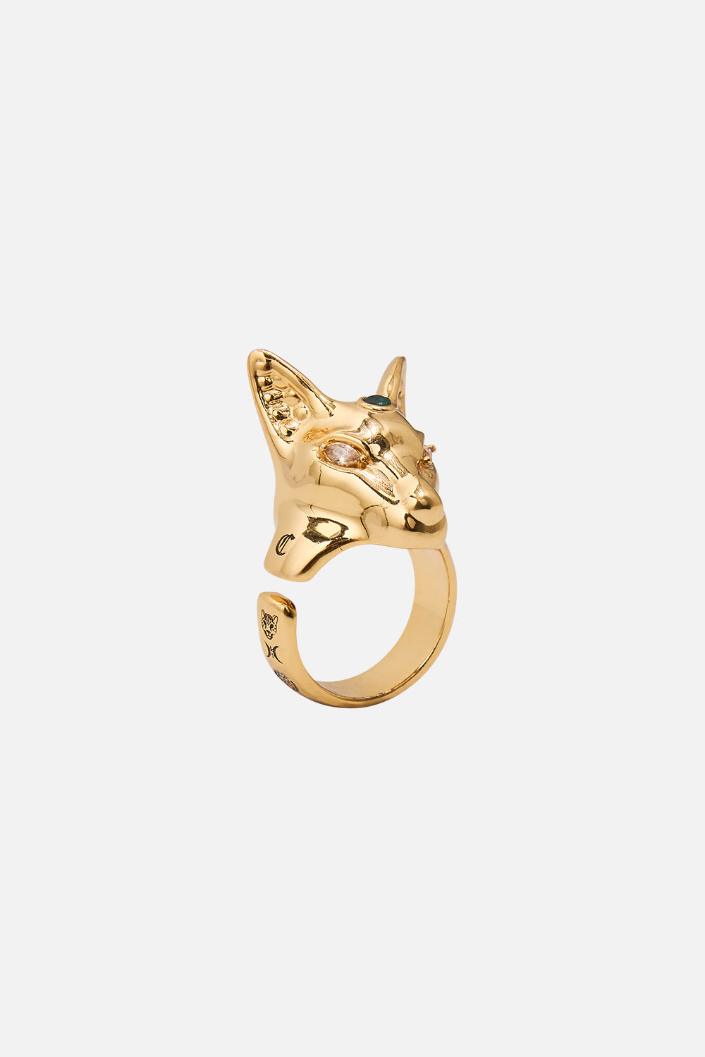 CAMILLA Gold Bastet Ring in Global Nomad print. 
