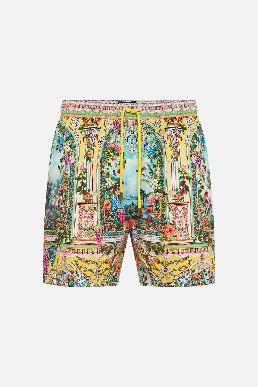 The CAMILLA mid length boardshort with elastic waist from our print tales of Topkapi palace, front product view