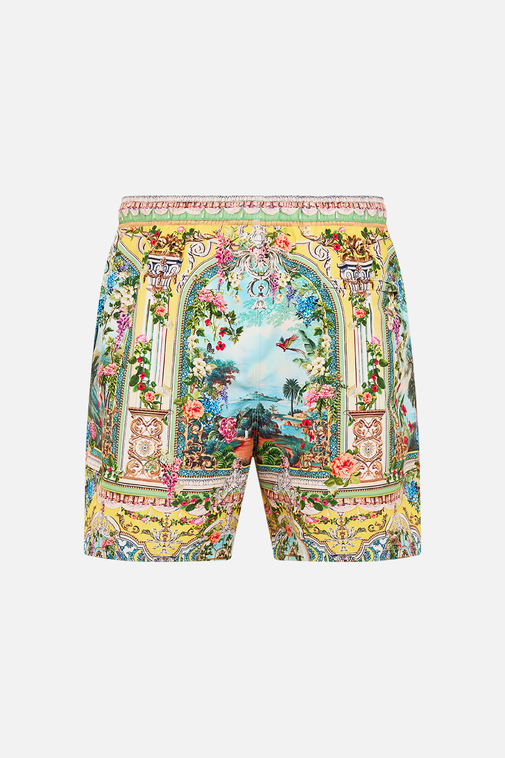 The CAMILLA mid length boardshort with elastic waist from our print tales of Topkapi palace, back product view
