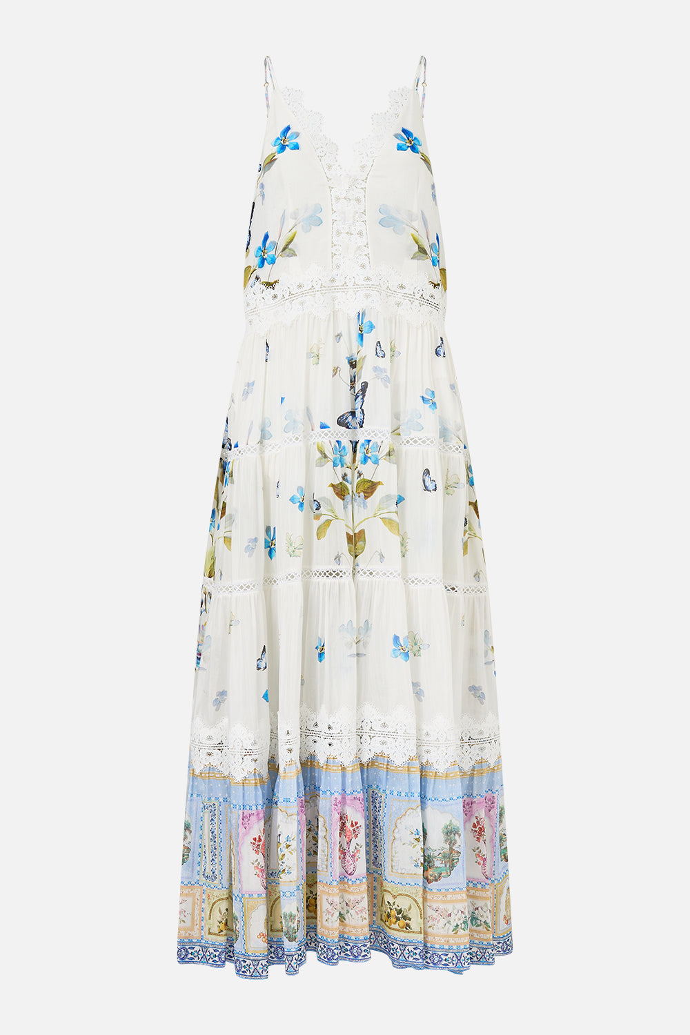 The CAMILLA trapeze tiered dress from our print botanical ballads, front product view