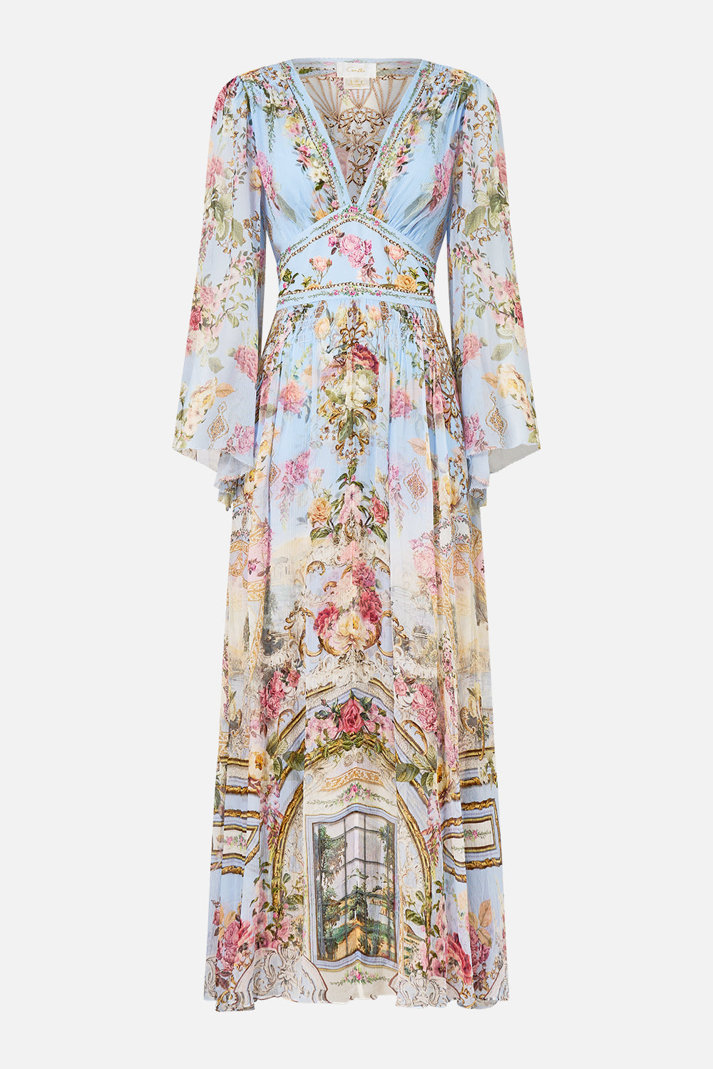 VESTIDO DE MANGA ABOCINADA AZULEJADO EN EL TIEMPO