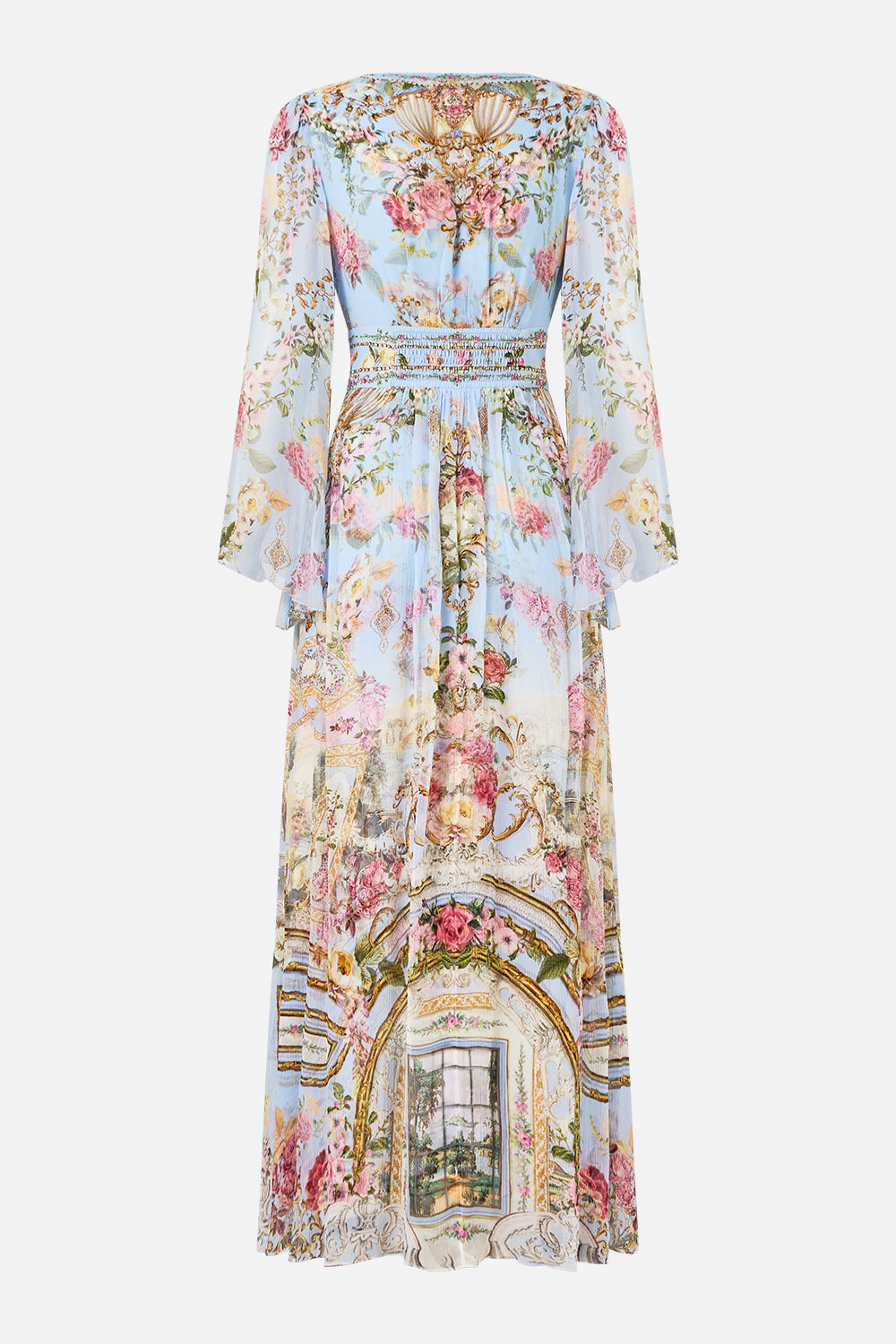 VESTIDO DE MANGA ABOCINADA AZULEJADO EN EL TIEMPO