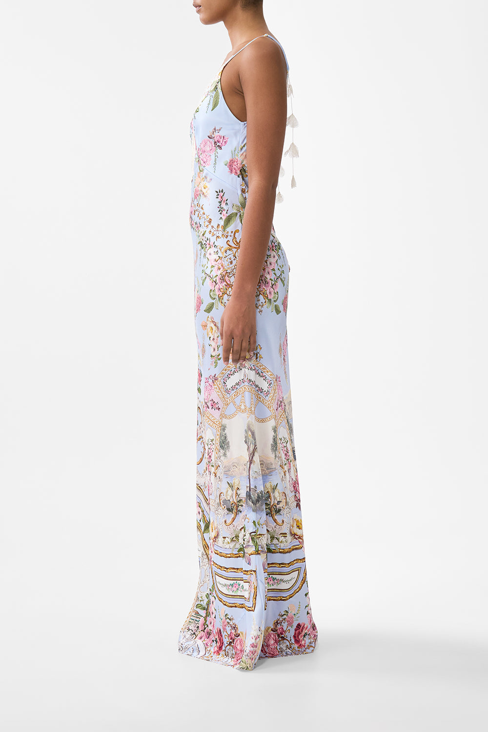 V SPLICED LACE SLIP DRESS TILED IN TIME