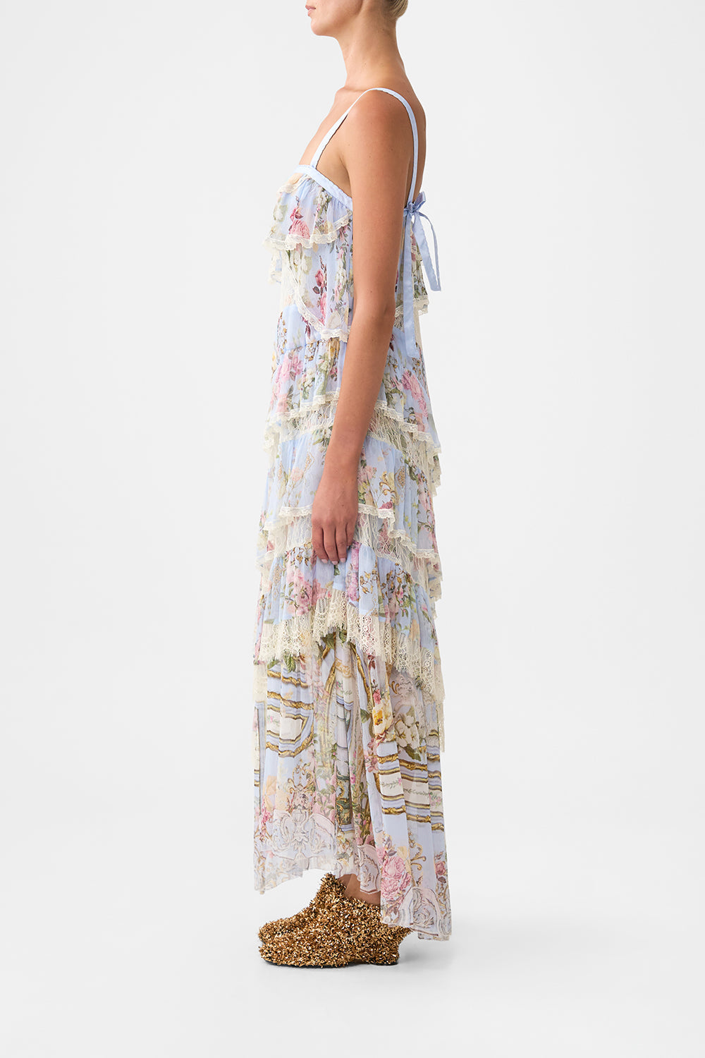 ASYMMETRIC SPLICED LACE DRESS TILED IN TIME