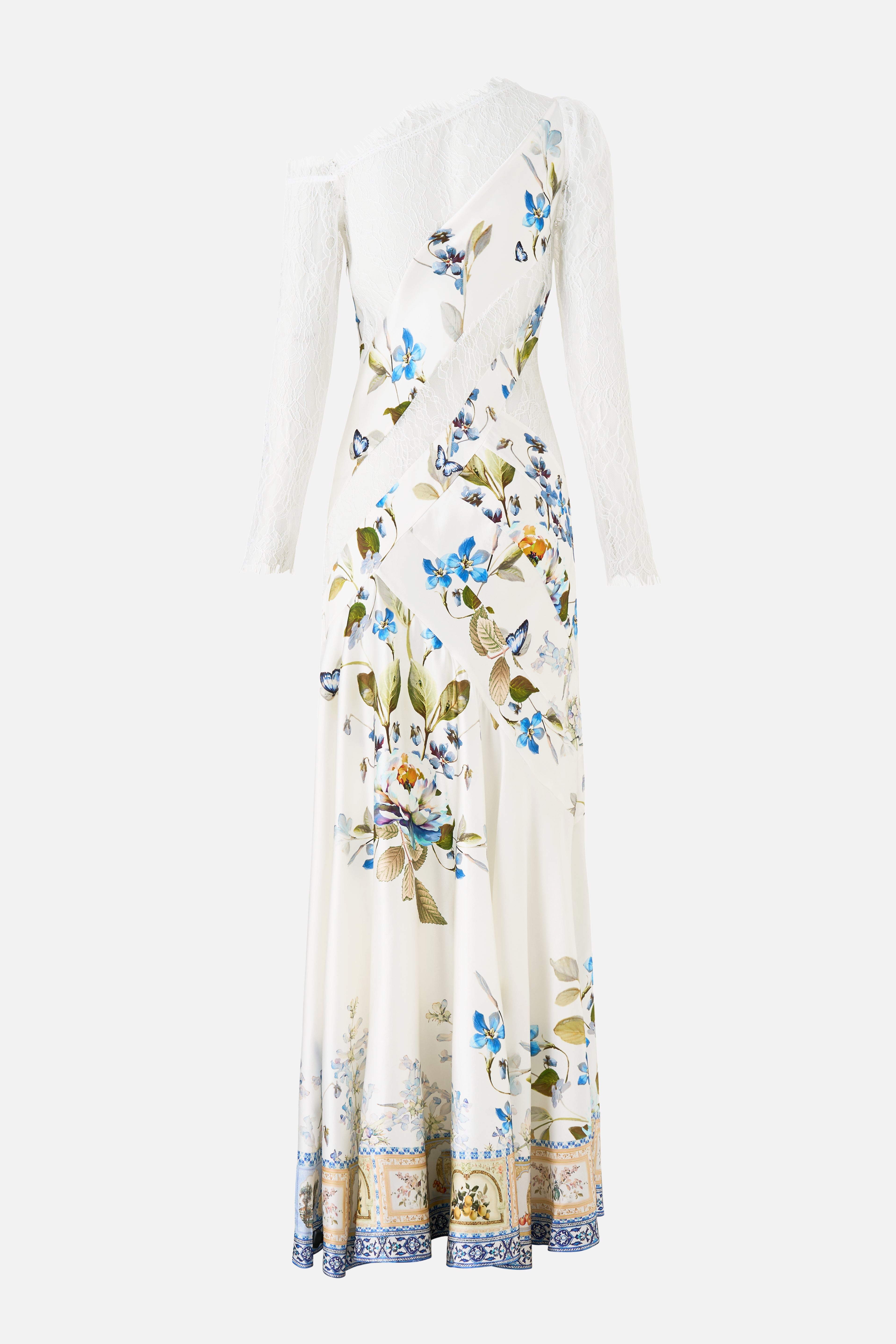 LACE SPLICE ONE SHOULDER DRESS BOTANICAL BALLADS