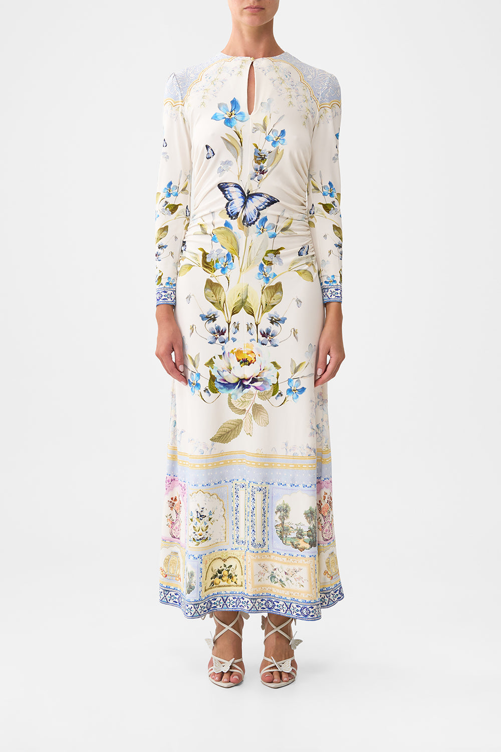 The CAMILLA gathered jersey long dress from our print botanical ballads