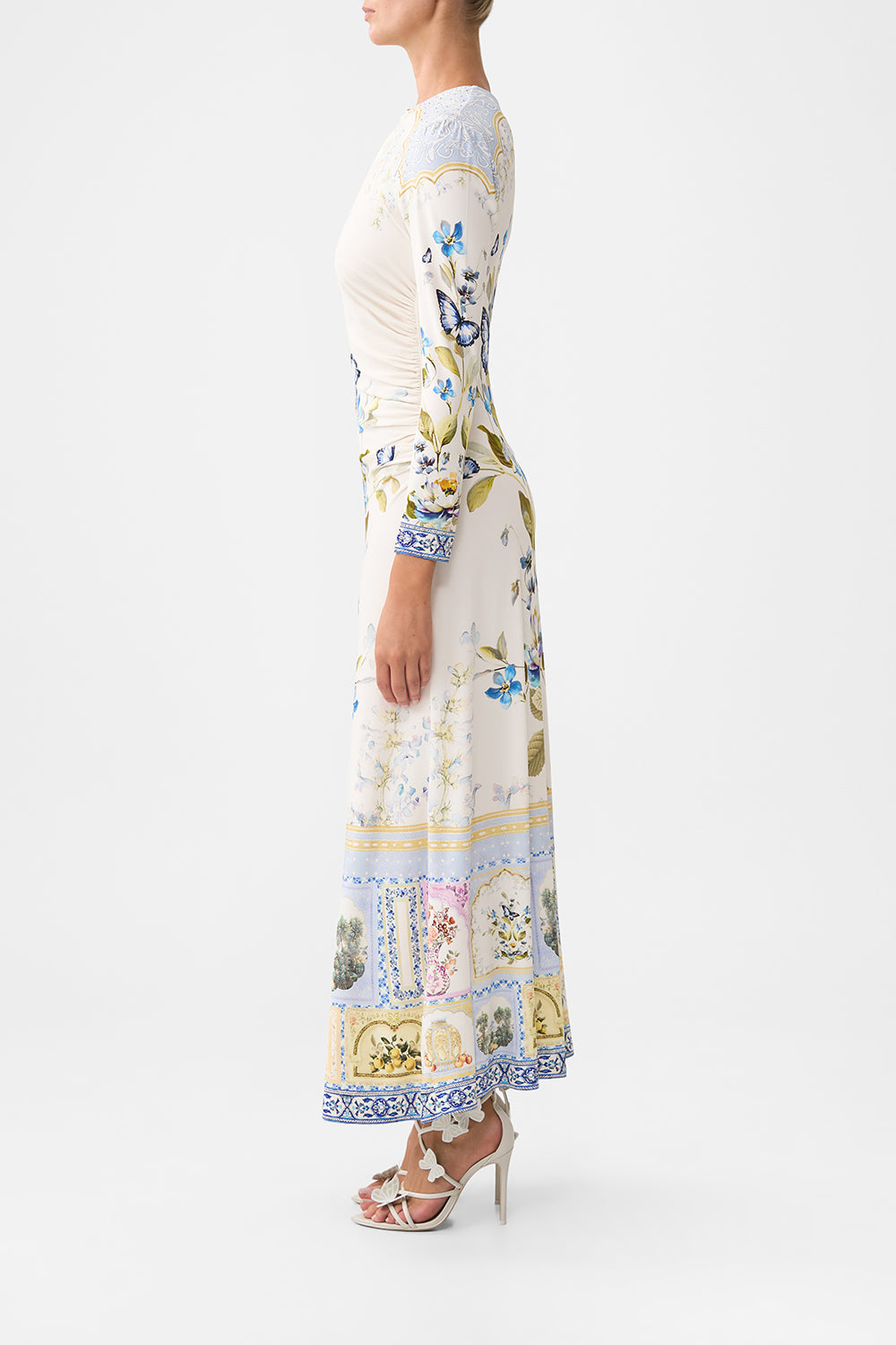 The CAMILLA gathered jersey long dress from our print botanical ballads
