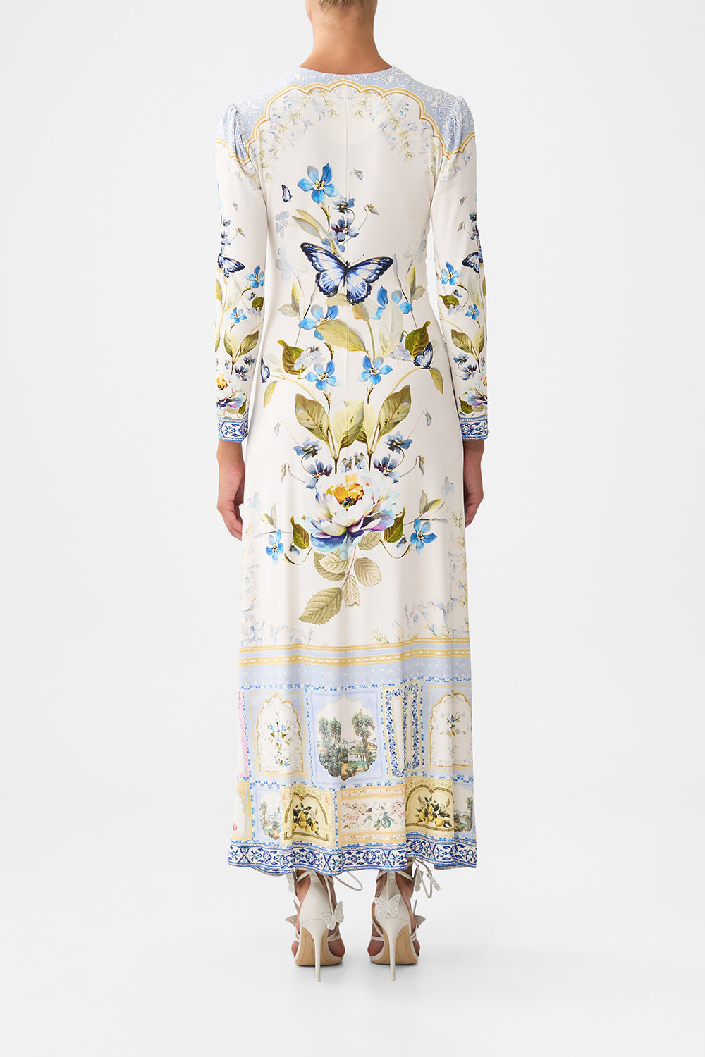 The CAMILLA gathered jersey long dress from our print botanical ballads