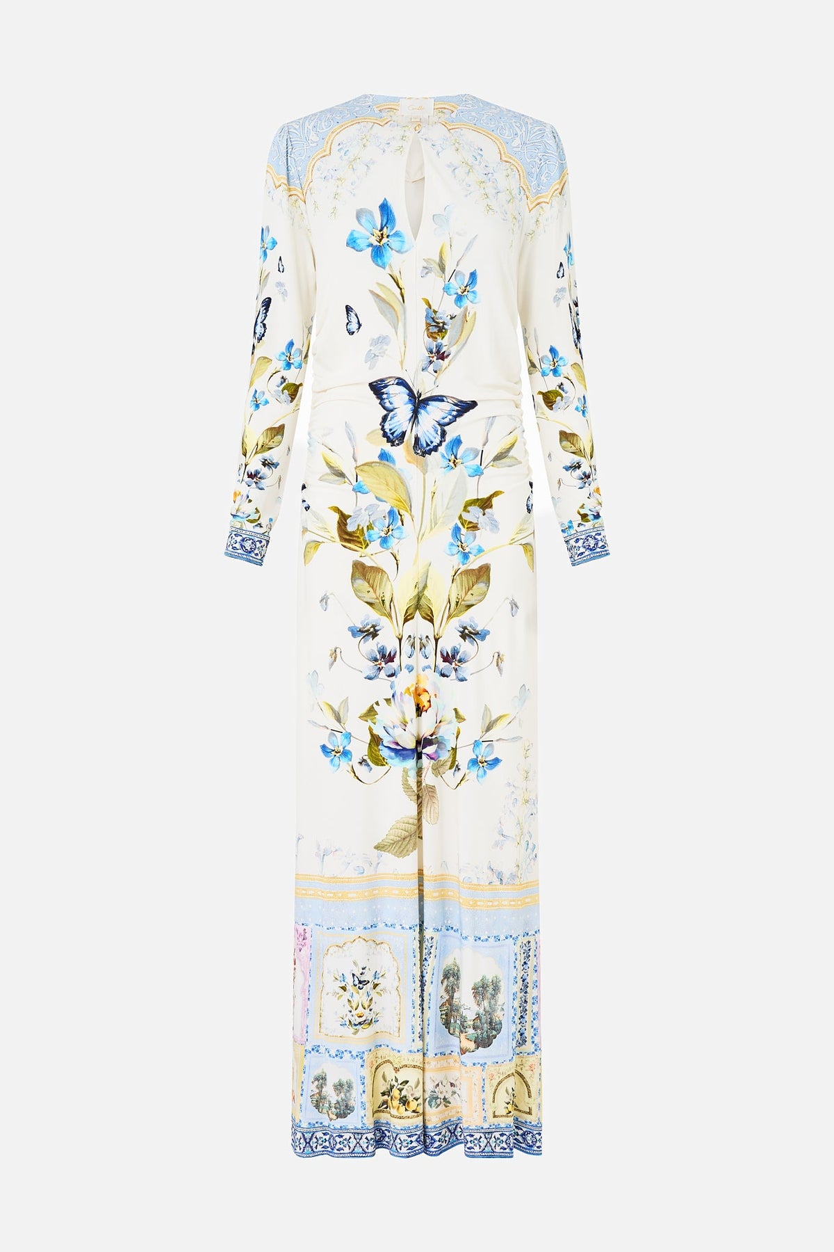 The CAMILLA gathered jersey long dress from our print botanical ballads, front product view
