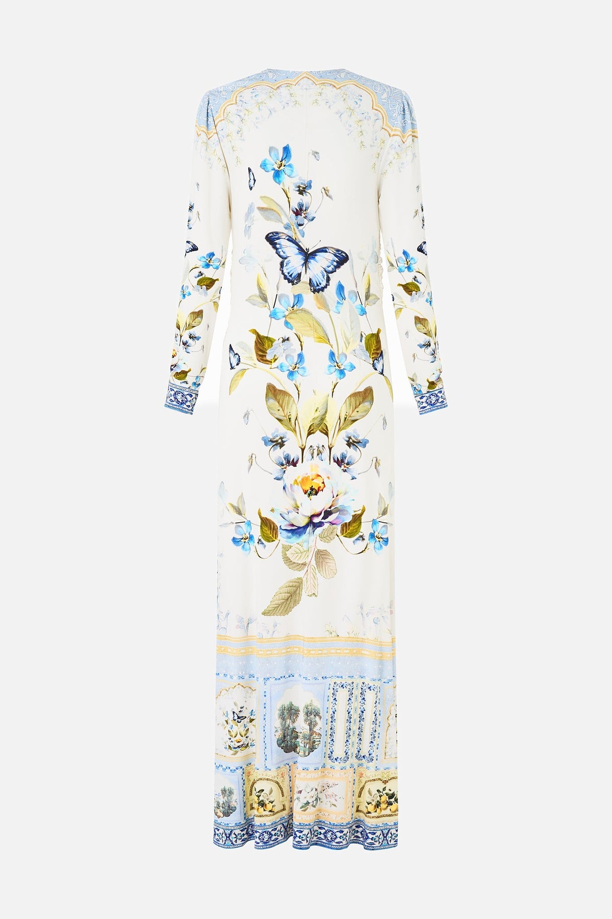 The CAMILLA gathered jersey long dress from our print botanical ballads, back product view