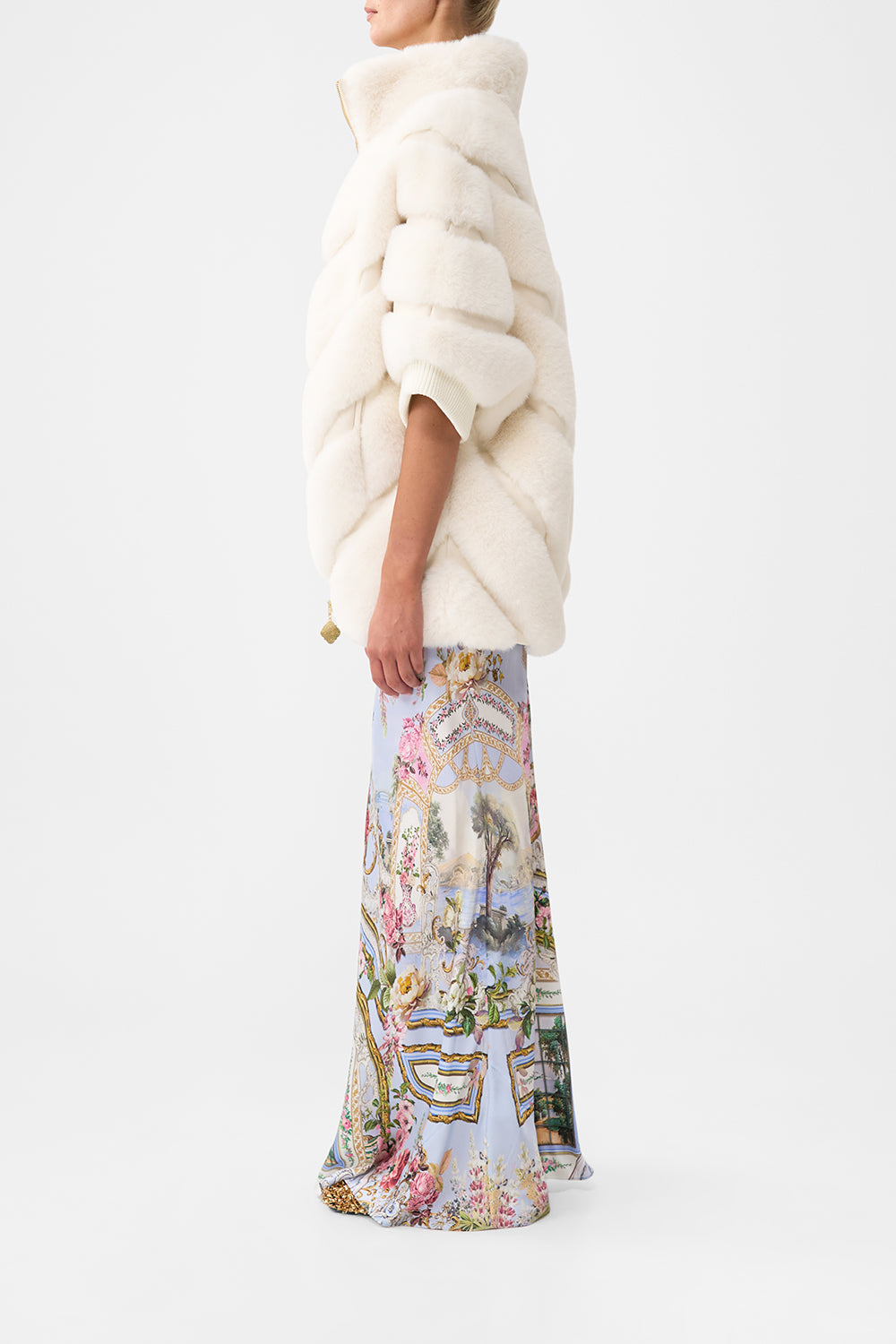 FAUX FUR SHORT SLEEVE SLOUCH JACKET TILED IN TIME