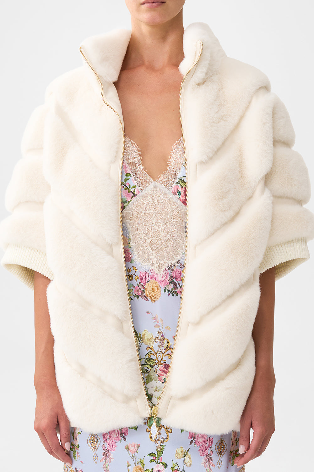 Tiled In Time Faux Fur Short Sleeve Slouch Jacket | CAMILLA US
