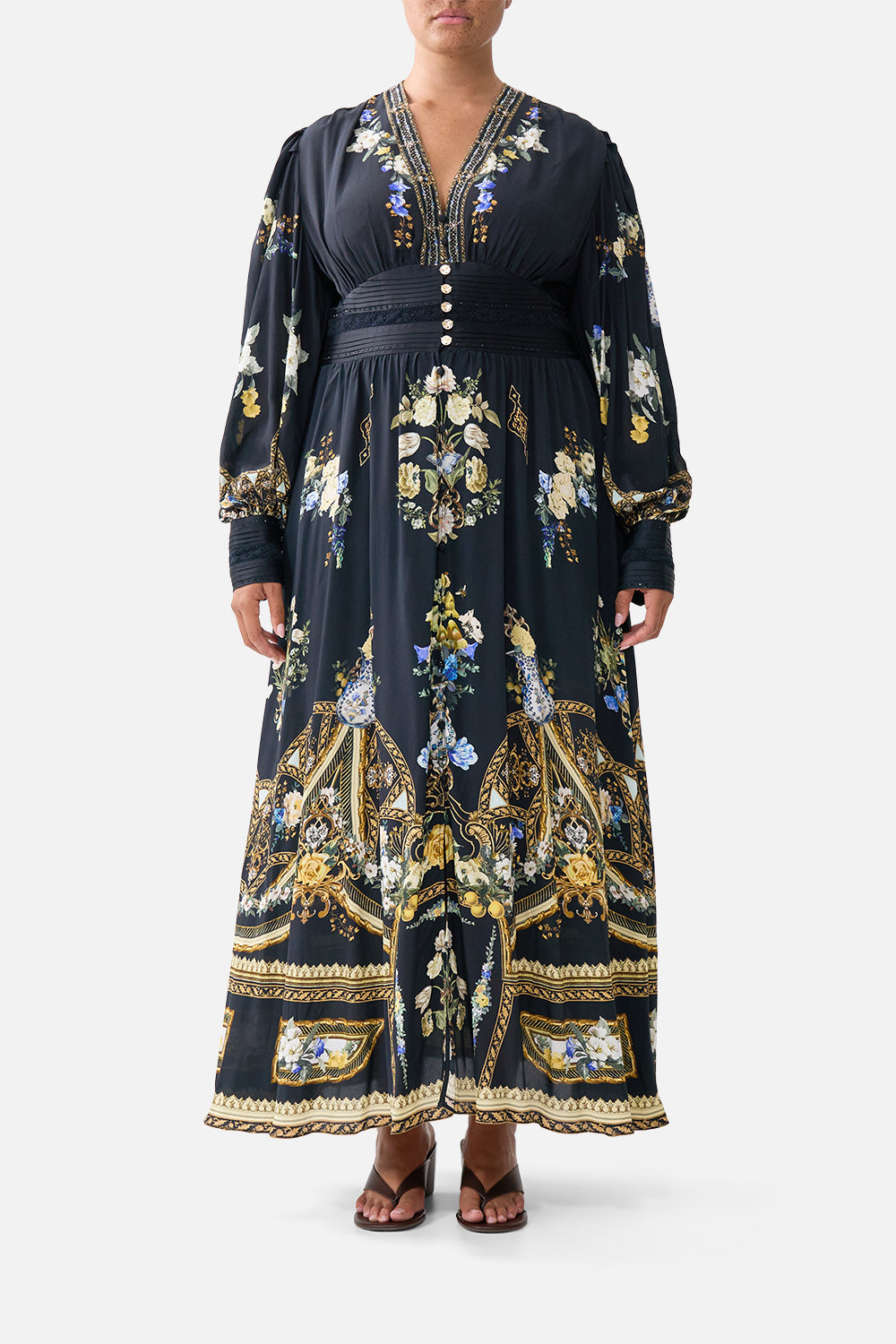 SHAPED WAISTBAND DRESS WITH GATHERED SLEEVES OTTOMAN ELEGANCE