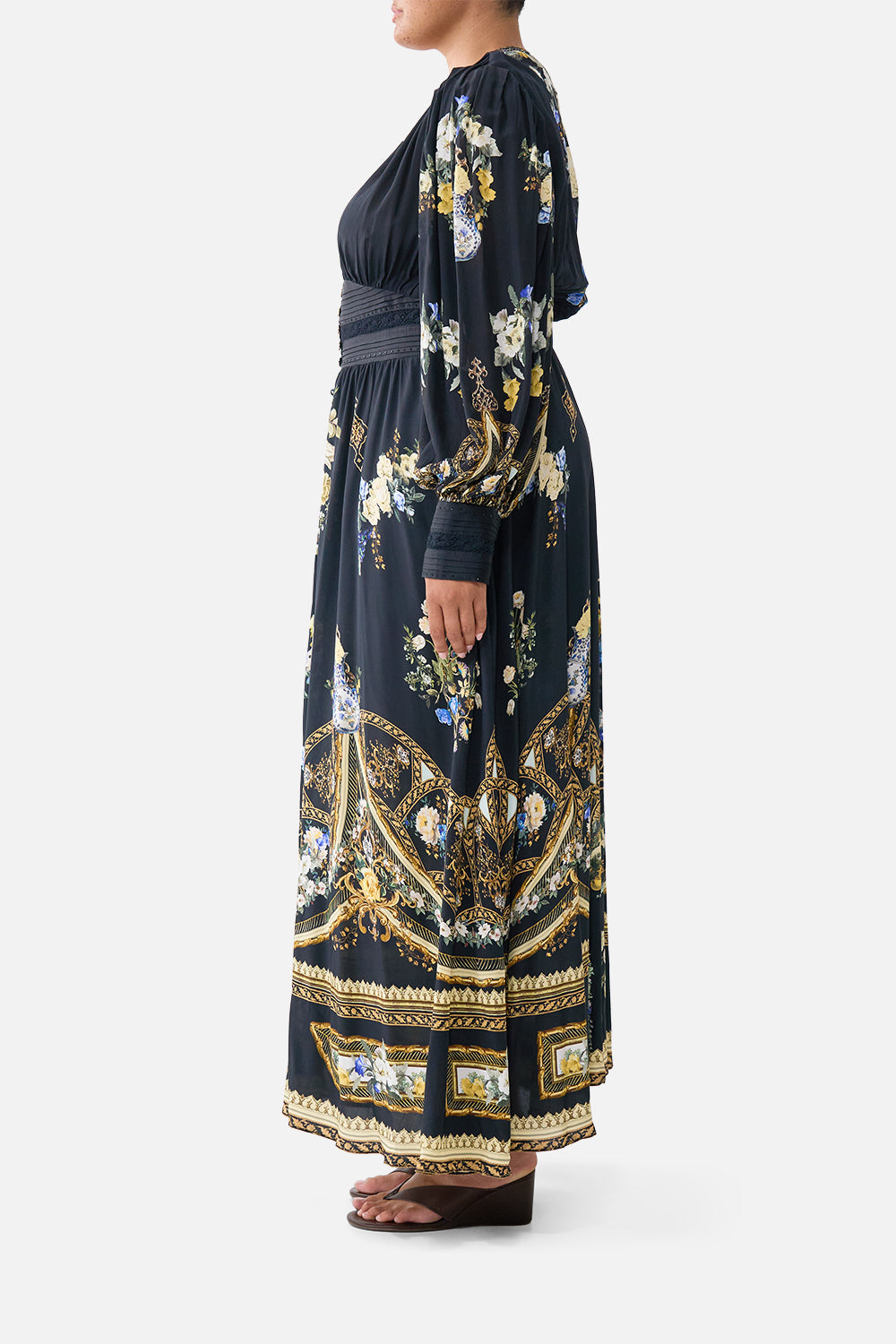 SHAPED WAISTBAND DRESS WITH GATHERED SLEEVES OTTOMAN ELEGANCE