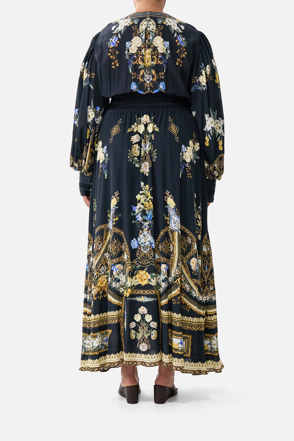 SHAPED WAISTBAND DRESS WITH GATHERED SLEEVES OTTOMAN ELEGANCE