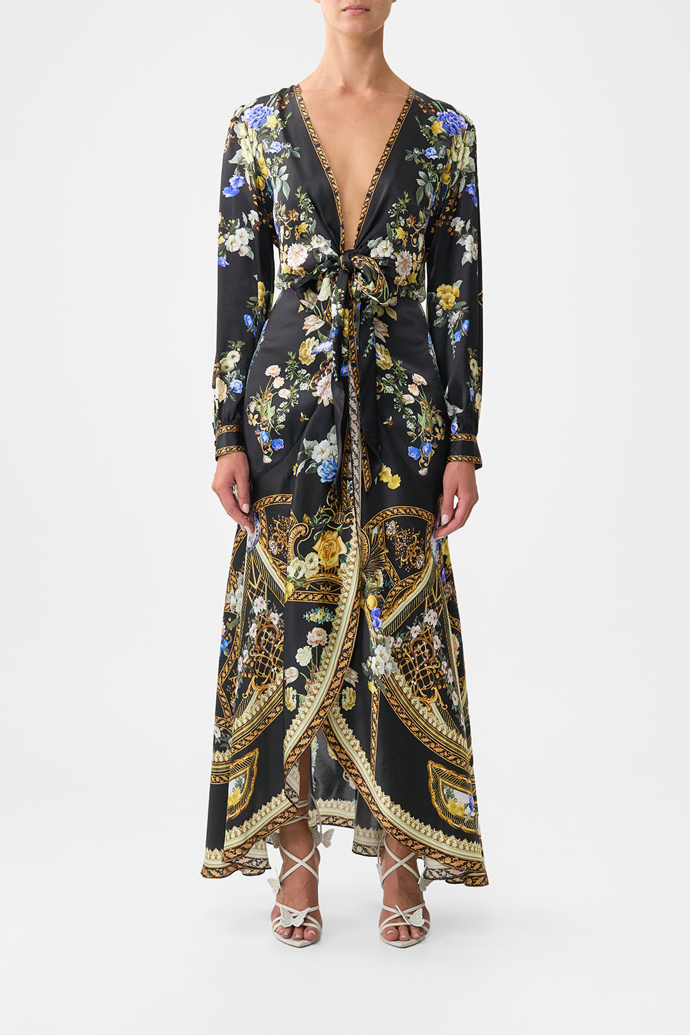 The CAMILLA TIE WAIST LONG SLEEVE DRESS OTTOMAN ELEGANCE in our OTTOMAN ELEGANCE print.