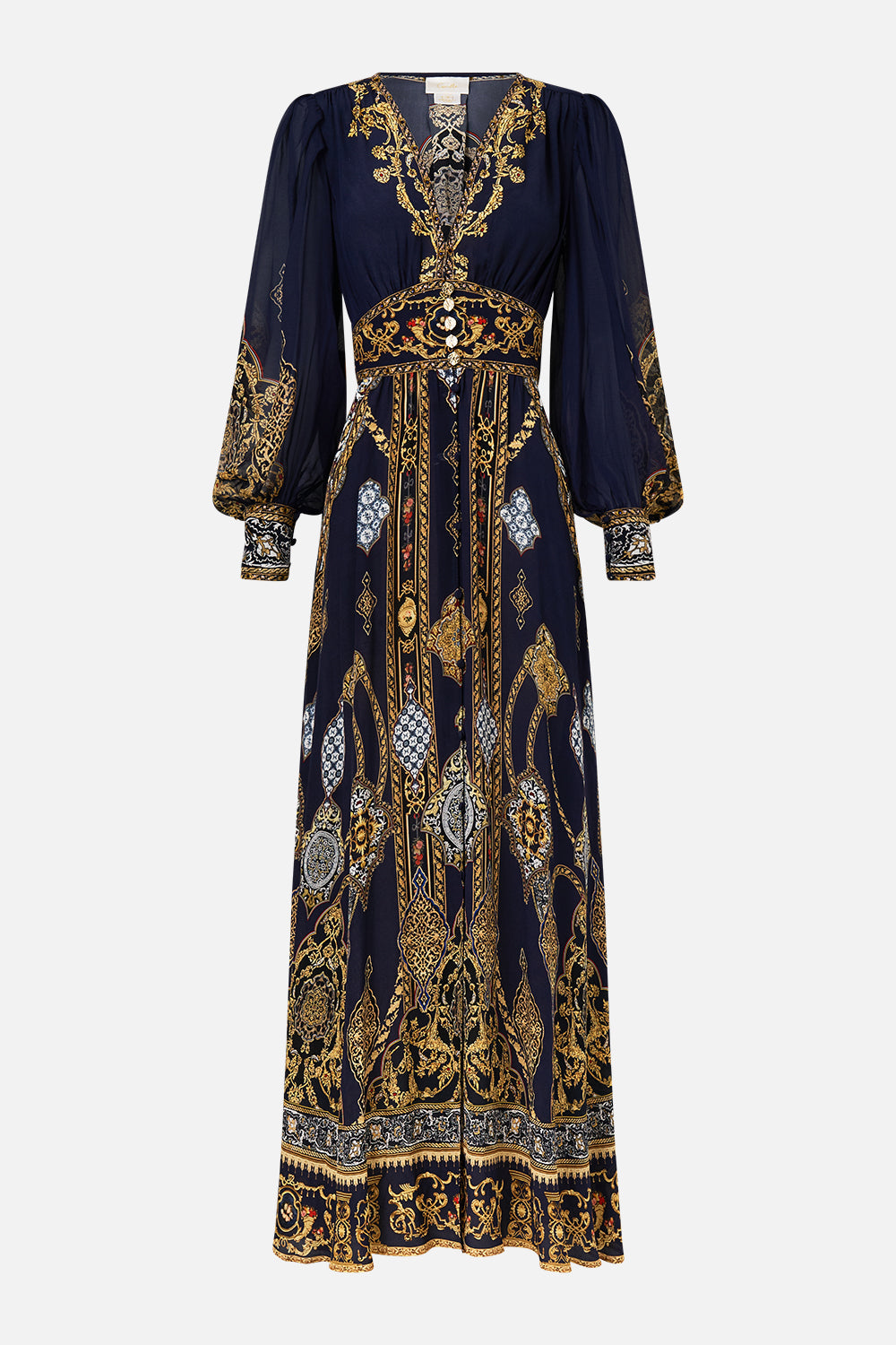 The Imperial Gate Shaped Waistband Dress With Gathered Sleeves