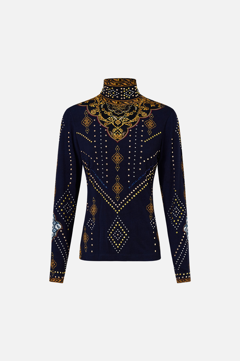 The CAMILLA jersey turtleneck from our print the imperial gate, front product view