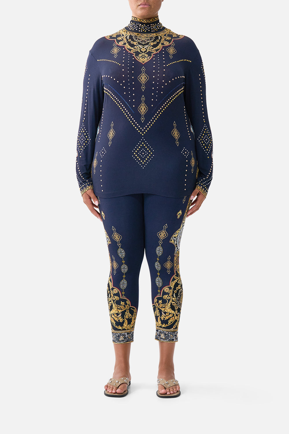 The CAMILLA jersey turtleneck from our print the imperial gate, front model view
