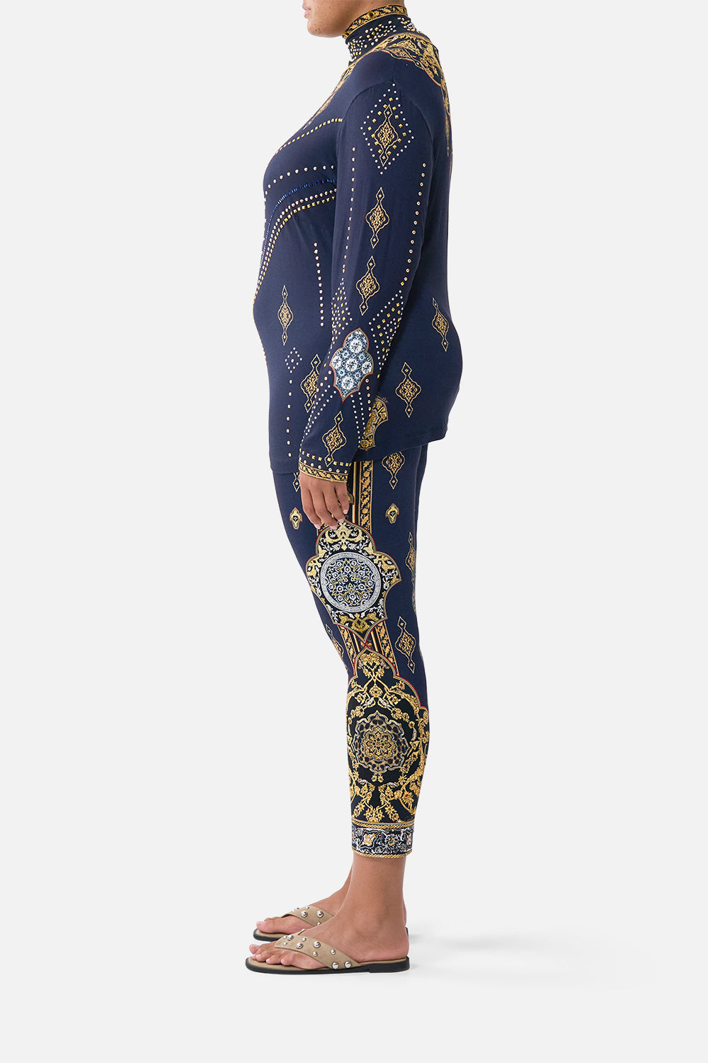 The CAMILLA jersey turtleneck from our print the imperial gate, side model view