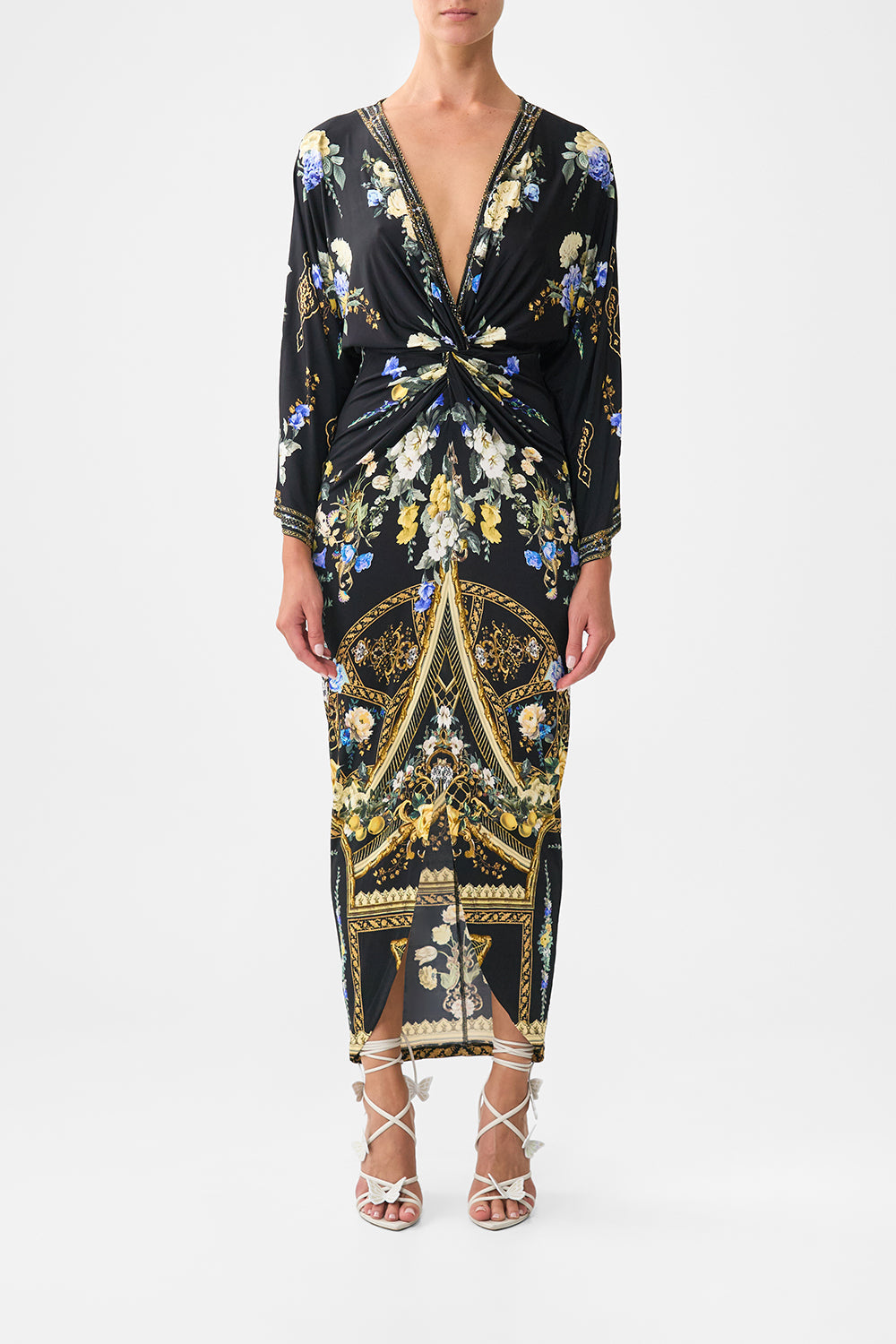 LONG SPLIT FRONT TWIST DRESS OTTOMAN ELEGANCE