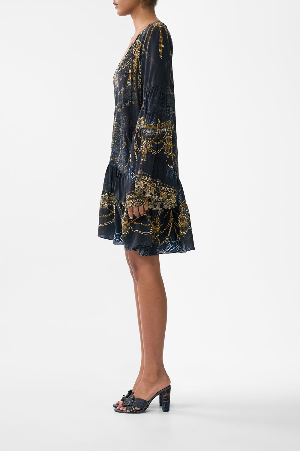 The CAMILLA A-LINE GATHERED PANEL DRESS SONG OF THE SOLSTICE in our  print.