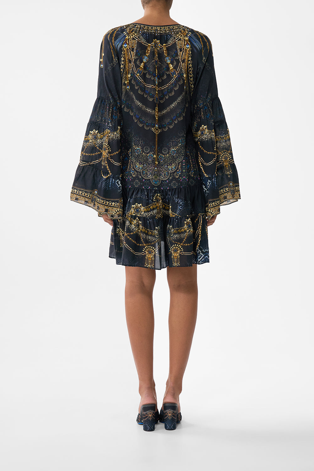 The CAMILLA A-LINE GATHERED PANEL DRESS SONG OF THE SOLSTICE in our  print.