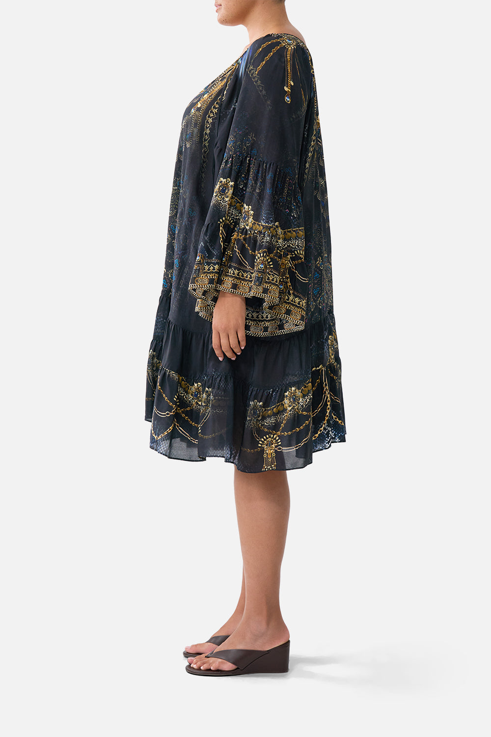 The CAMILLA A-LINE GATHERED PANEL DRESS SONG OF THE SOLSTICE in our  print.