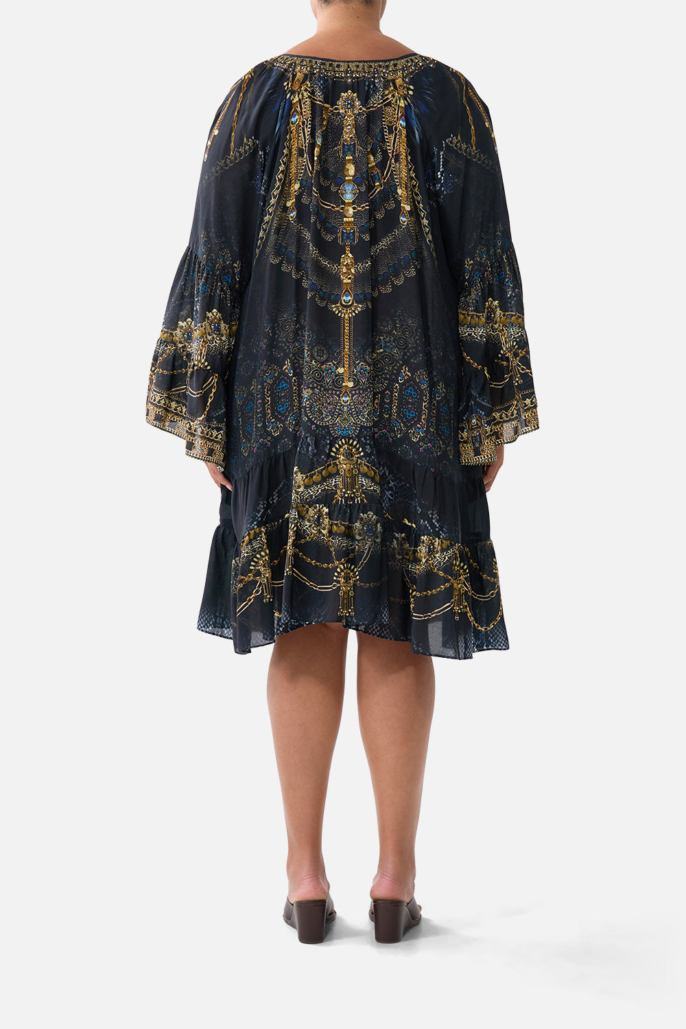 The CAMILLA A-LINE GATHERED PANEL DRESS SONG OF THE SOLSTICE in our  print.