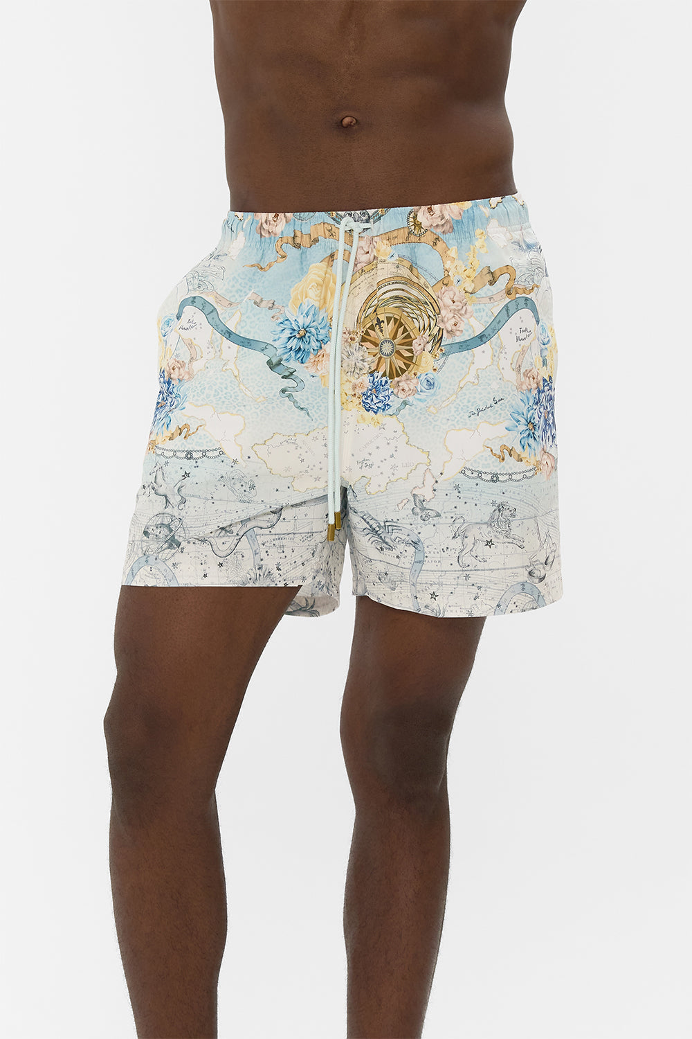The CAMILLA mid length boardshort with elastic waist from our print my lucky stars