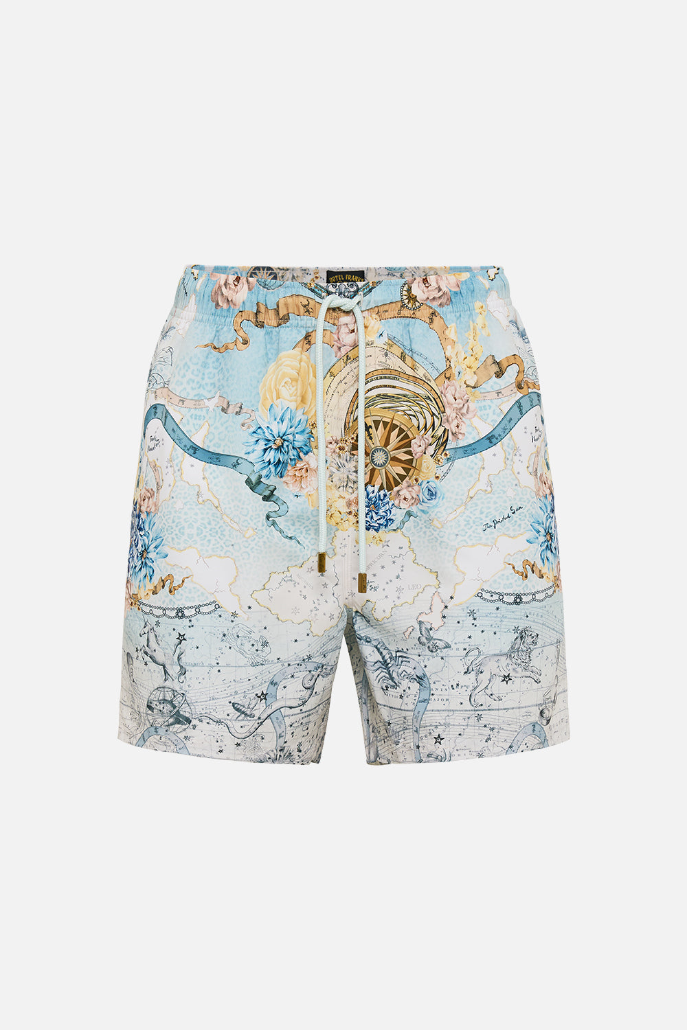 The CAMILLA mid length boardshort with elastic waist from our print my lucky stars, front product view