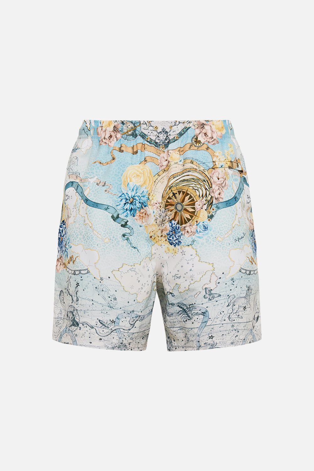 The CAMILLA mid length boardshort with elastic waist from our print my lucky stars, back product view