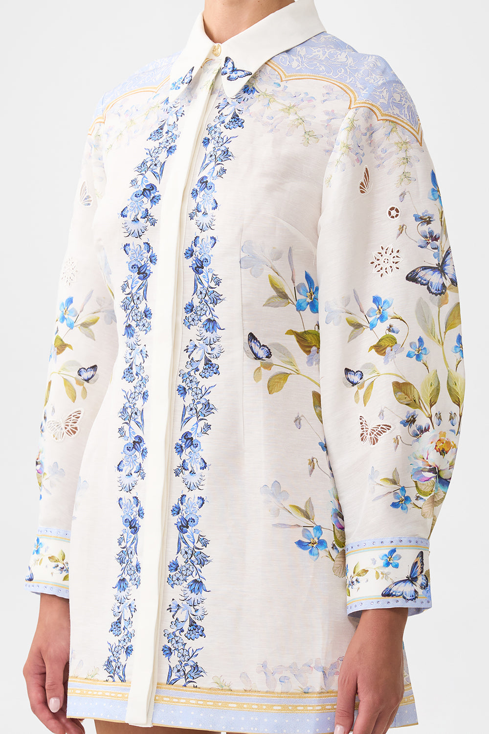 The CAMILLA SHIRT DRESS WITH A LINE SKIRT BOTANICAL BALLADS in our  print.
