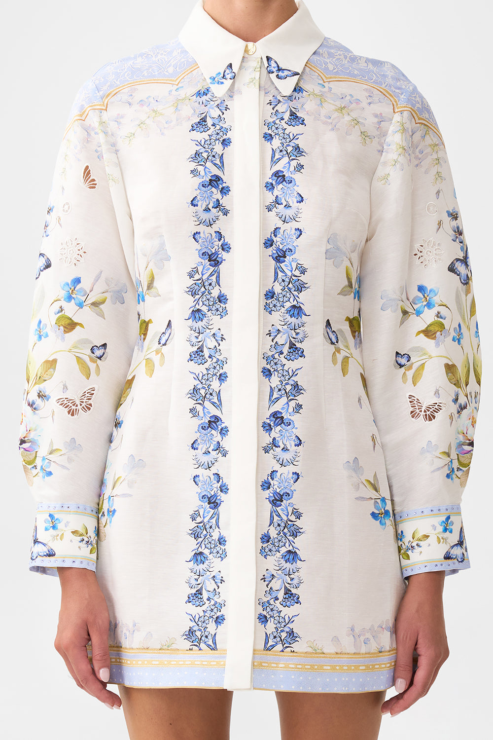 The CAMILLA SHIRT DRESS WITH A LINE SKIRT BOTANICAL BALLADS in our  print.