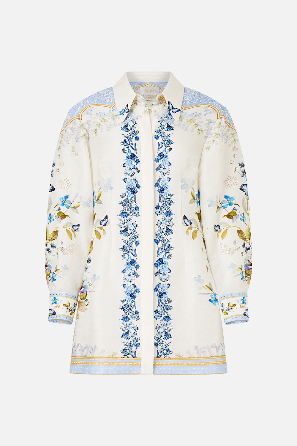 The CAMILLA SHIRT DRESS WITH A LINE SKIRT BOTANICAL BALLADS in our  print.