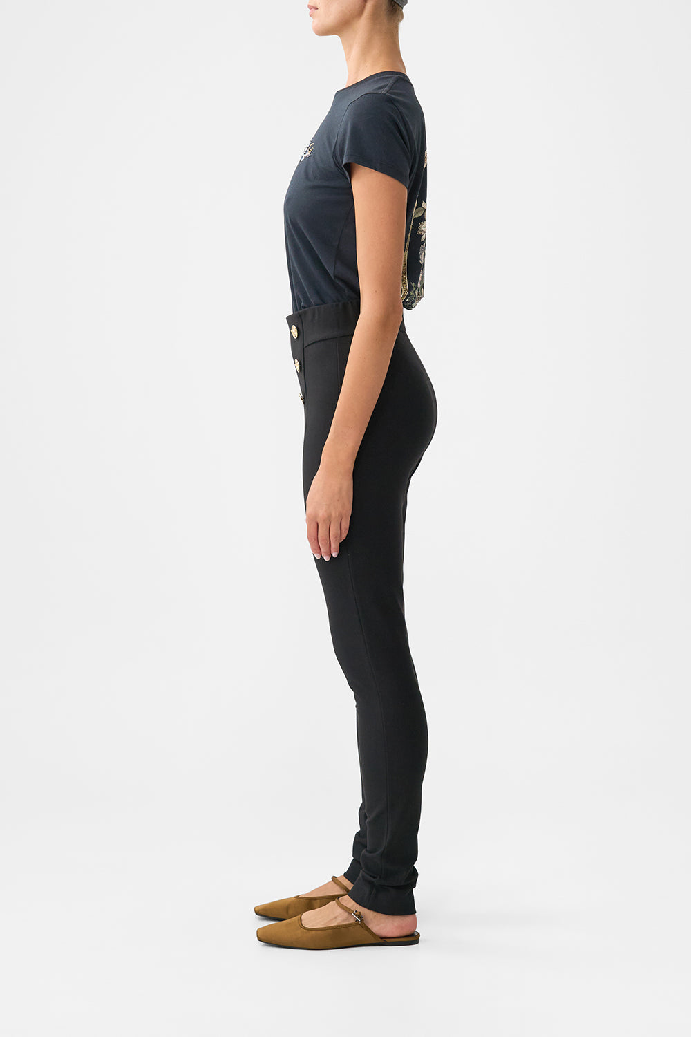BUTTON EMBELLISHED PONTE PANT OTTOMAN ELEGANCE