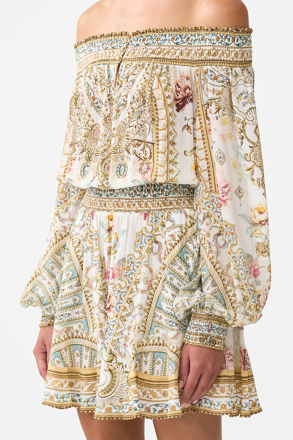 The CAMILLA off shoulder short dress from our print Ottoman dynasty