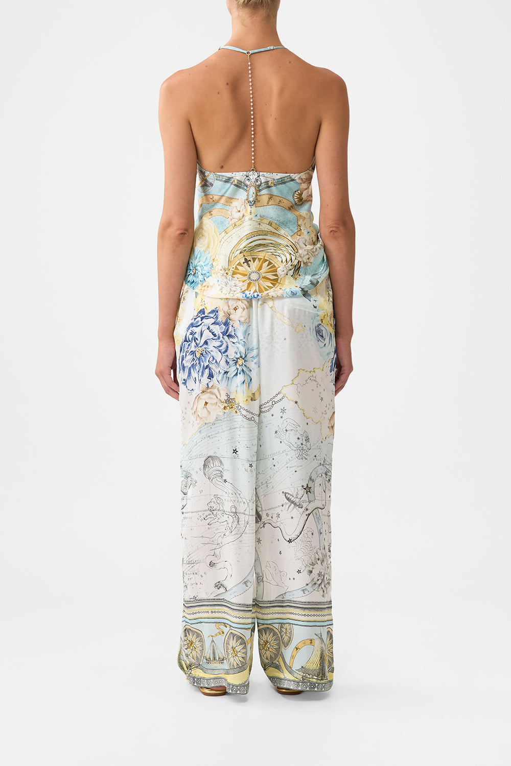 The CAMILLA BUTTON FRONT LOUNGE PANT MY LUCKY STARS in our  print.