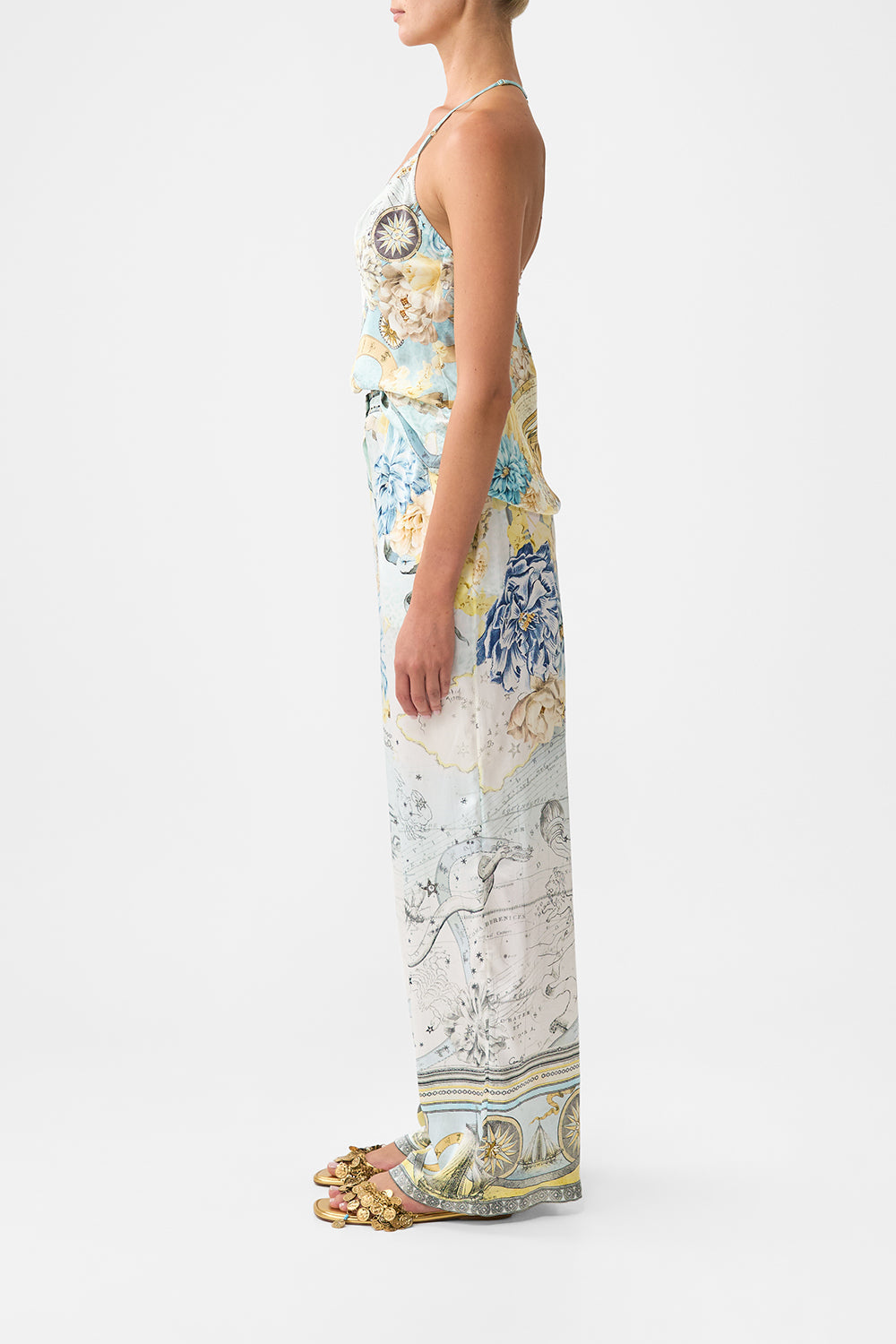 The CAMILLA BUTTON FRONT LOUNGE PANT MY LUCKY STARS in our  print.
