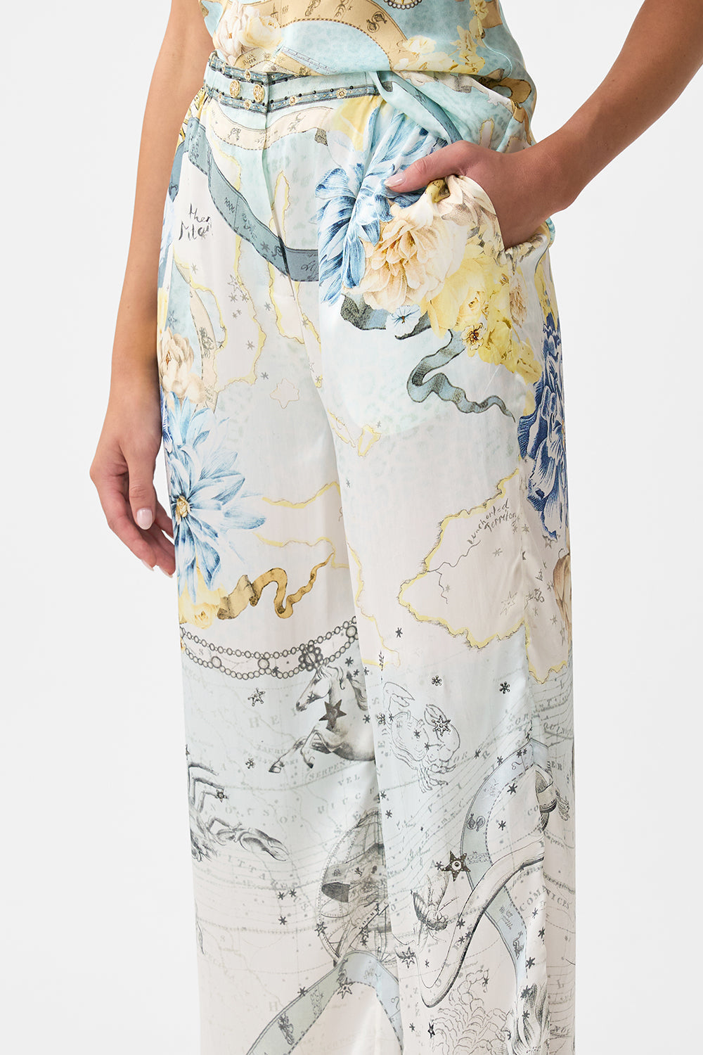 The CAMILLA BUTTON FRONT LOUNGE PANT MY LUCKY STARS in our  print.