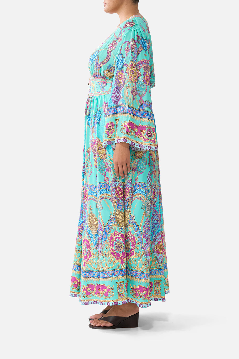 white christmas dresses Yellow Multi Print Kimono Sleeve Maxi Dress – THE WEARHOUSE main image 1